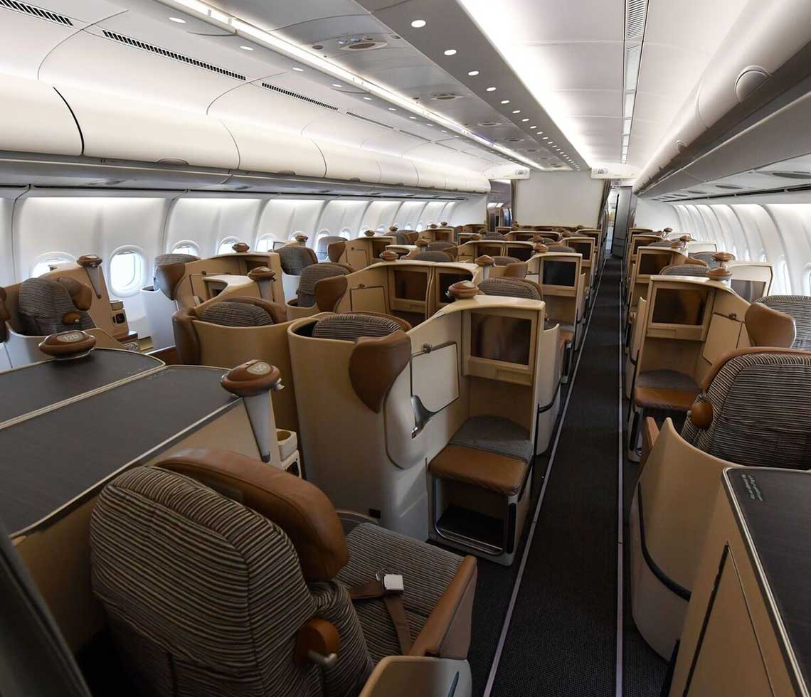 Airbus A340-600 interior with luxury airliner setup