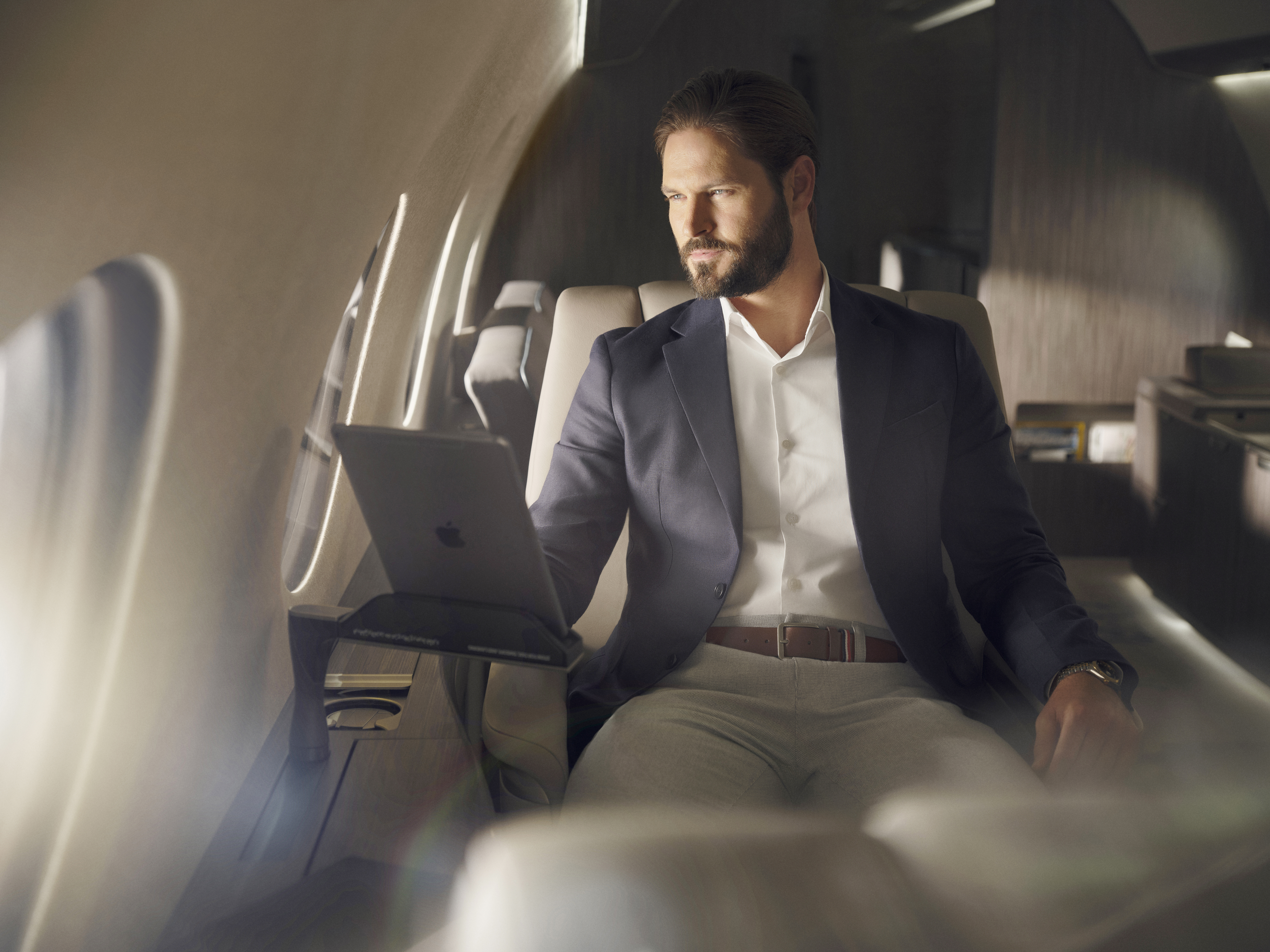 businessman working confortably inside Gulfstream G700