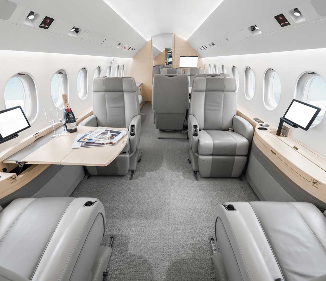 Dassault Falcon 2000 private jet interior