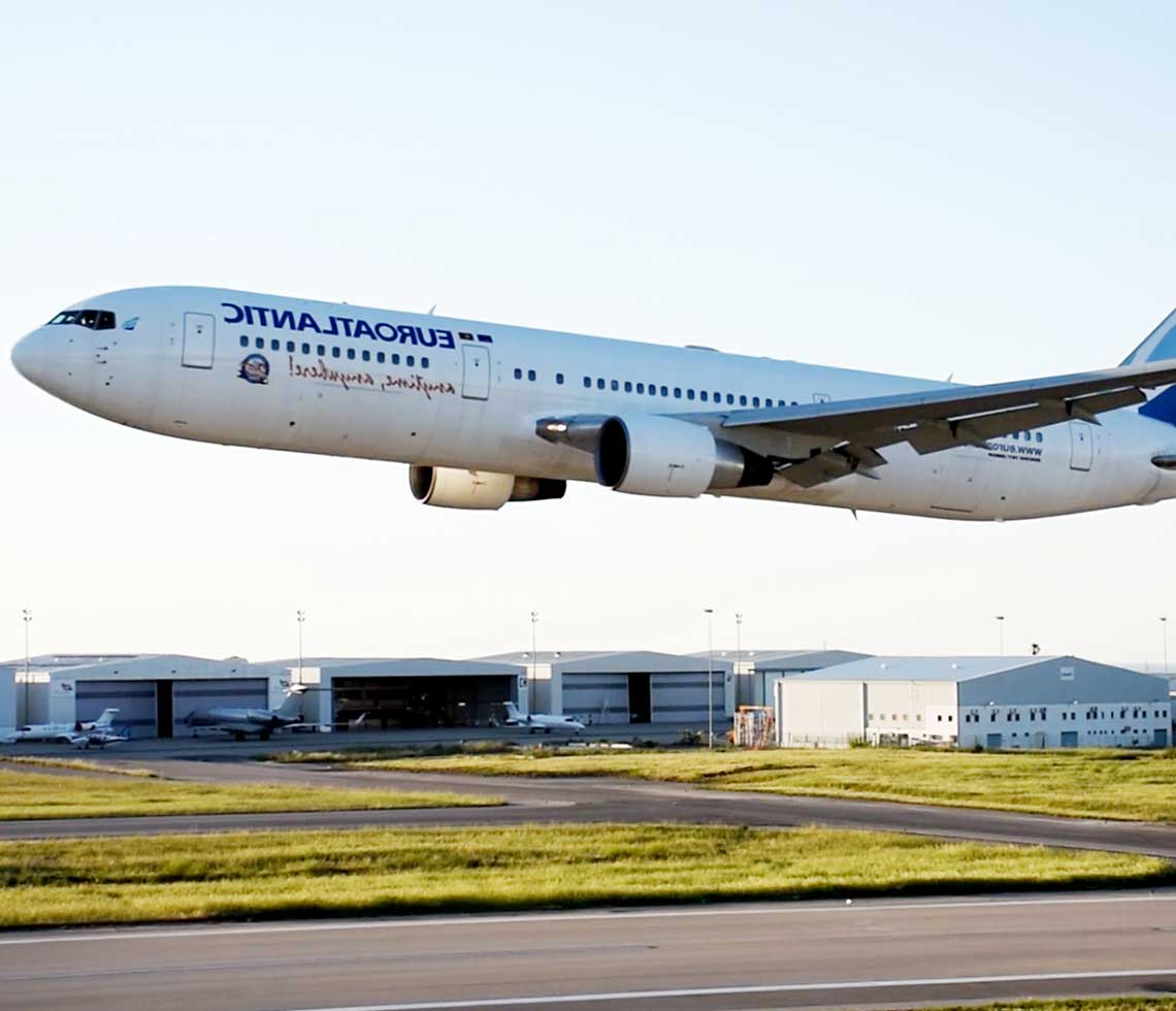 Boeing B767-300 private aircraft charter from small airport with hangars