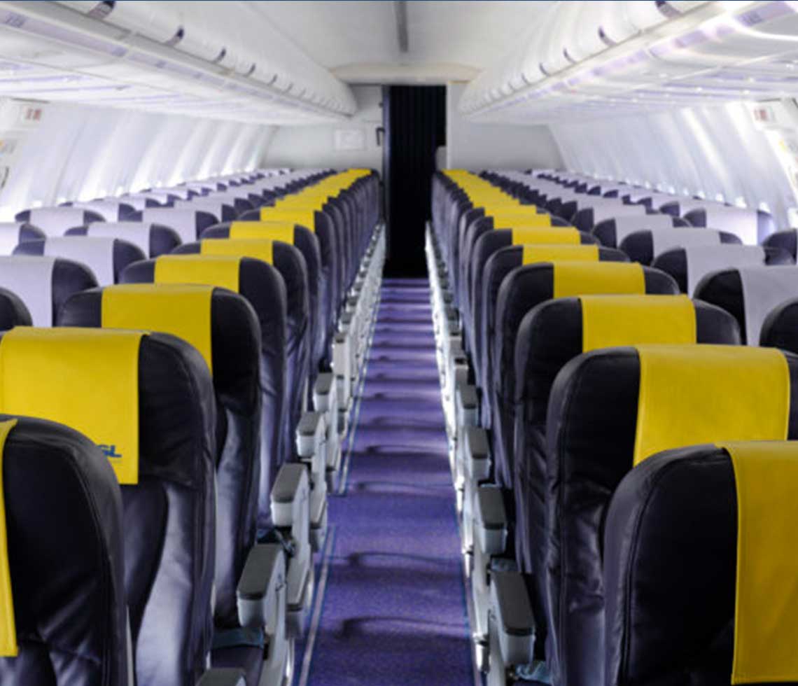 B737-700 private aircraft interior with custom headrests