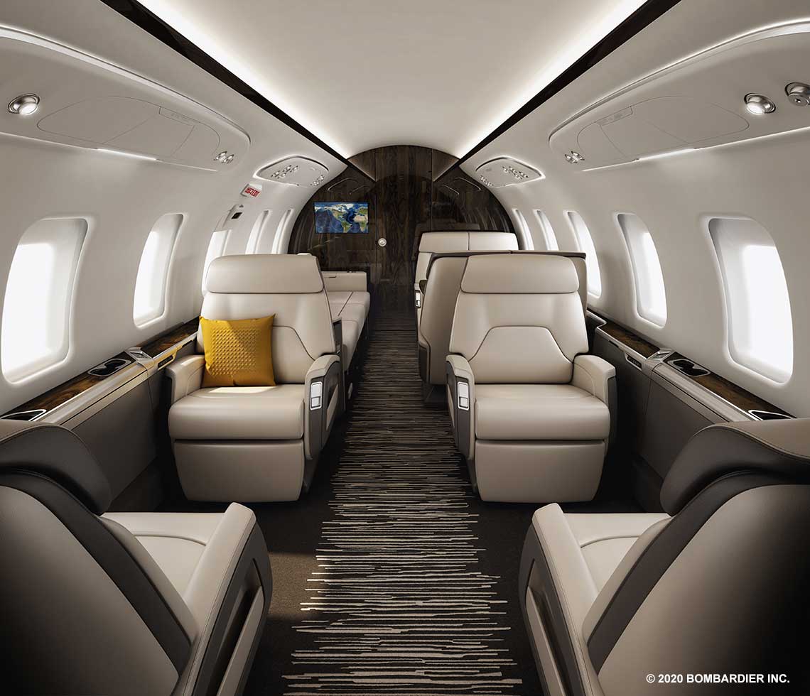 Bombardier Challenger 650 private jet interior